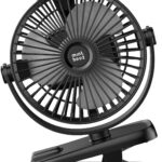 Minthouz Clip on Fan – 720° Rotation Portable Small Fan with LCD Digital Display, 8000mAh Low Noise Desk Fan for Outdoor Camping/Stroller/Home/Office