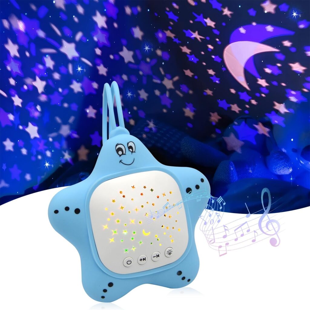 Baby White Noise Sound Machine, Rechargeable Portable Sleep Aid Soothing Music with Star Projector for Nursery & Travel