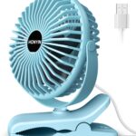 HONYIN 720° Rotation Small Desk & Clip on Fan with Sturdy Clamp, 3 Speeds, Quiet Little Personal Cooling Fan by USB Plug In, for Bedroom Office Desktop Treadmill