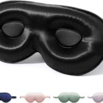 100% Mulberry Silk Sleep Mask for Unisex, 22 Momme 3D Silk Contoured Eye Mask, Breathable Light Blocking Blindfold with Adjustable Strap, Blackout Eye Cover for Travel, Black