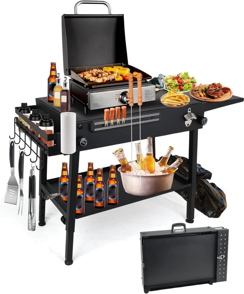 ELITEWILL Griddle Stand With Wheels Portable Outdoor Grill Table Fit for Blackstone 17 Inch Or 22 Inch Griddle Foldable Cart Table Suitable for Travel/Camping and Outdoor Meals