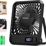 Desk Fan Battery Operated, Portable USB Rechargeable Fan, 2000mAh 180° Tilt Folding Personal Fan With Power Display, 5 Speeds Ultra Quiet Table Fan for Desktop, Home, Travel – Black