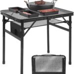 Camping Portable Folding Grill 2×1.3 FT Table, Lightweight Height Adjustable Metal Picnic Outdoor Table with Mesh Desktop and Mesh Bag, Picnic, Beach and BBQ, Party