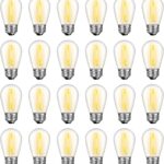 24 Pack LED S14 Replacement Light Bulbs, Waterproof 1W Vintage Edison Bulbs for Outdoor Patio Backyard String Lights, Dimmable, E26 Regular Medium Screw Base, 2200K Warm White