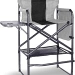 30″ Tall Directors Chair with Side Table, 400LBS Bar Height Folding Camping Chair for Makeup Artists, Outdoor Events, Portable Foldable Chair with Cup Holder & footrest – Gray/Black