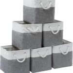 11 x 11 Inch Storage Cubes, 6 Pack Large Collapsible Fabric Storage Bin with Ropes, Foldable Storage Cubes for Home, Office,Closet, Clothes, Toys Organizer (White&Gray)
