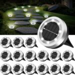 Mini Solar Ground Lights 16 Pack Outdoor IP65 Waterproof Solar Flat Garden Light Solor Powered Disc Pathway Lights for Outside Walkway Yard Landscape Patio Lawn Driveway-Cool White
