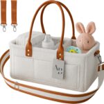 Baby Diaper Caddy Organizer with Handle, Large Nursery Storage Basket with Shoulder Strap and Stroller friendly, Portable Car Organizer for Diapers, Wipes, and Newborn Essentials