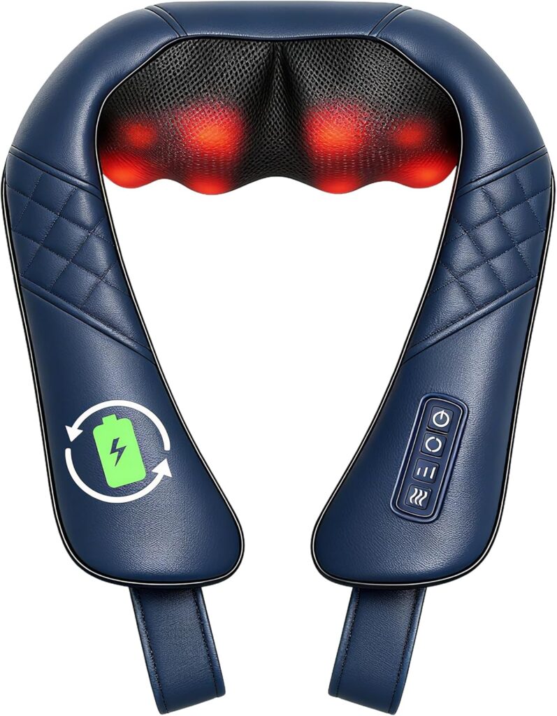 Beleduc Cordless Neck Massager for Pain Relief Deep Tissue, Shiatsu Neck and Back Massager with Heat, Portable Kneading Shoulder Massager, Gifts for Men Women Dad Mom
