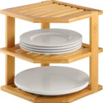 Cabinet Organizer Shelf – Bamboo Corner Rack for Kitchen Counter, Cabinet Space Saver for Plates, Dishes, Bowls, Bread – Pantry and Bathroom Storage or Countertop – Useful Home & Housewarming Gift