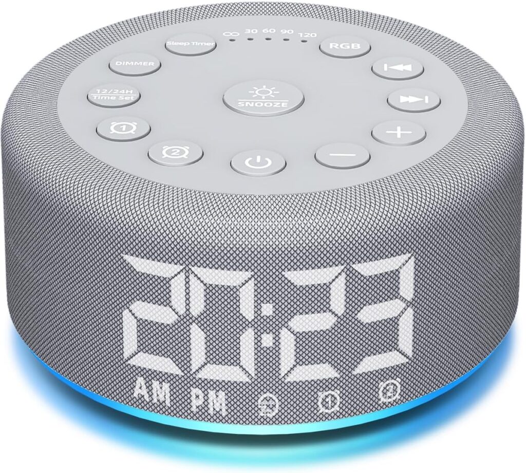 Sound Machine Alarm Clock Brown Noise White Noise Machine Night Light with Dual Alarms Backup Battery 30 Sleeping Sounds for Baby Kids Adults 32 Level Volume 5 Timers 15 Wake Up Sounds Memory Function