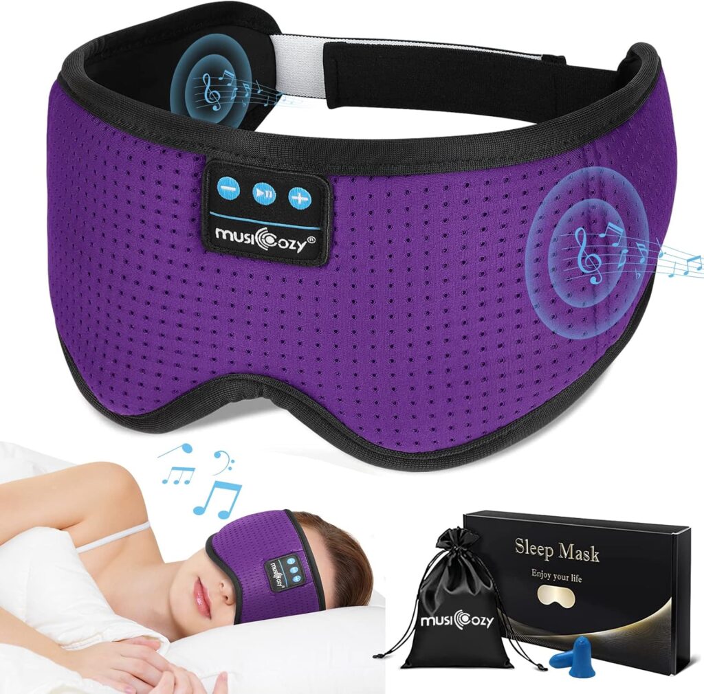 MUSICOZY White Noise Bluetooth Sleep Mask with 8 Soothing Sounds & 3D Wireless Sleep Headphones, Bluetooth Sleeping Headphones for Yoga Travel Office Relaxation, Tech Gadgets Gifts, Lavender Purple