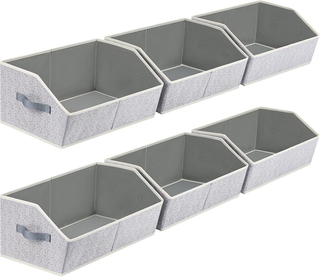 Closet Organizers Bins 6 Packs – Large Closet Shelf Organizer with Handles, Fabric Trapezoid Storage Bins, Collapsible Storage Cubes for Clothes, Towels, Light Gray