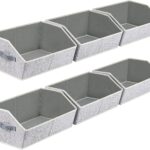 Closet Organizers Bins 6 Packs – Large Closet Shelf Organizer with Handles, Fabric Trapezoid Storage Bins, Collapsible Storage Cubes for Clothes, Towels, Light Gray