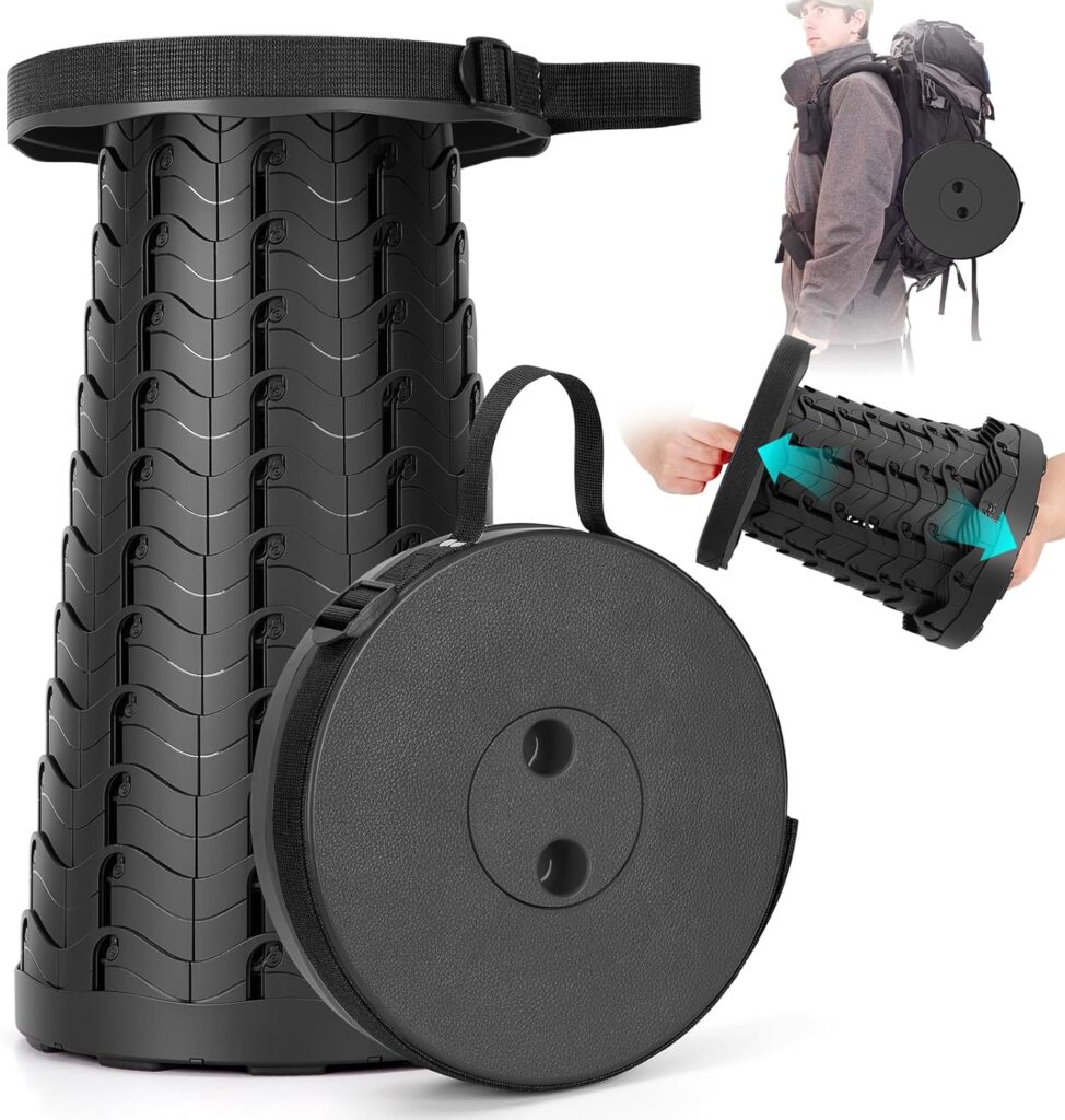 Collapsible Stool, Folding Chair – Upgraded Portable Chair with Load Capacity 400lbs, Portable Stool for Camping Fishing Hiking – Folding Tool with Carrying Straps,Gifts for Fisherman (Black)