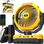 24000mAh Detachable Battery Camping Fan – 3-in-1 Portable Camping Fans with LED & Remote – 4 Speeds Battery Operated Outdoor Fan for Tent,Office,Jobsite,Workshop,Travel