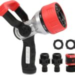 Eden 96806 Heavy Duty Metal Fireman Hose Nozzle, Water Nozzle w 7 Spray Patterns, High Pressure Garden Hose Sprayer w Quick Connect Set for Watering Plants,Garden Lawn