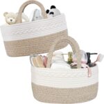 Baby Diaper Caddy Girl Boy Organizer Small Woven Baskets With Handle, Cotton Rope Tote For Shower Nursery, Decorative Small Storage Baskets For Shelves,Unique Gift Baby