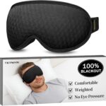 Blackout Sleep Mask: Weighted Eye Mask for Men Women – 3D Contoured Zero Pressure and Eyelash Free – Airplane Travel Nap Night Sleeping Blindfold – Adjustable Ear-Friendly Breathable Comfortable Black