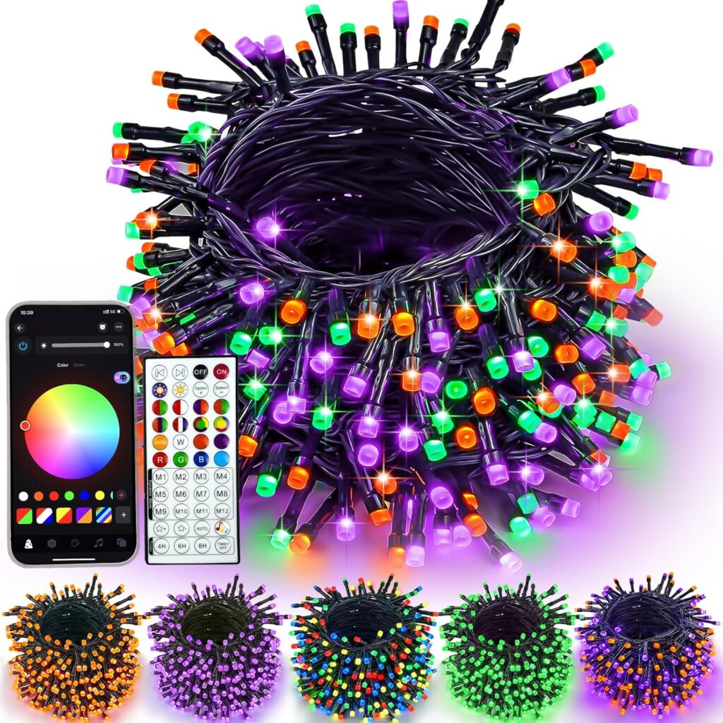 YIQU Smart Color Changing Halloween Lights, 66 FT 200 LED RGB Christmas String Lights with Remote App Control & Timer, Music Sync Multiple Modes Twinkle Light Waterproof Indoor Outdoor Decor