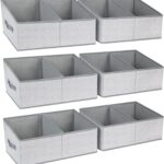 DIMJ Large Closet Shelf Organizer Bins 6 Packs with Handles and Divider, Fabric Trapezoid Storage Baskets, Foldable Clothes Containers Box for Shelf, Towel, Book, Toy, Purse, Hats, Grey