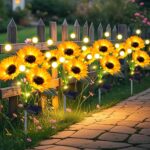 Sunflower Solar Lights Outdoor Garden Decor,Upgraded 4 Pack Solar Sunflowers with Firefly Lights Waterproof,Gifts for Mom Women Grandma,Garden Decor for Outside Yard Patio Pathway Lawn