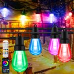 50ft Outdoor String Lights Color Changing – Patio Lights Outdoor Waterproof with 20 Dimmable RGBW Bulbs, Shatterproof, Music Mode, Connectable, Remote & App Control for Halloween, Christmas