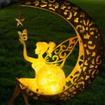 Solar Garden Statues Outdoor Decor, Fairy Moon Figurine Light Stake, Housewarming Ornament for Patio, Lawn, Yard, Pathway – Unique Gift Ideas for Gardening Mom Grandma