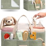 Baby Diaper Caddy Organizer with Portable Changing Mat – Teddy Fleece Diaper Organizer for Changing Table – Basket for Changing Essentials – Baby Essentials Organizer with Removable Dividers