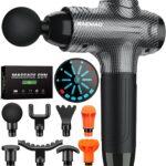 RAEMAO Massage Gun, Massage Gun Deep Tissue, Back Massage Gun for Athletes for Pain Relief Attaching 10 PCS Replacement Heads, Percussion Massager with 10 Speeds & LED Screen, Carbon