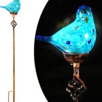 Decorative Solar Lights, Outdoor Solar Bird Stake Lights, Hand Blown Glass Decorative Garden Pathway Lights Outdoor Waterproof Glass Stakes (Light Blue)