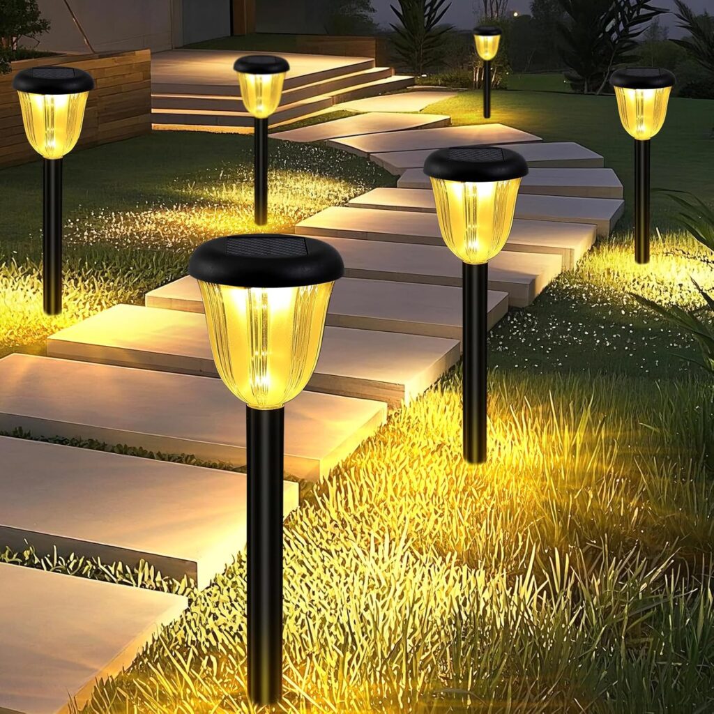 Waterproof Solar Pathway Lights Outdoor – 8 Pack Landscape Light Solar Powered 2 Lighting Modes RGBW, Auto On/Off Garden Lights for Outside, Yard, Patio Walkway Driveway