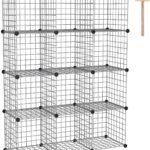 C&AHOME Wire Cube Storage, 12 – Cube Organizer Metal C Grids, Modular Shelves Units, Closet Organizer, Ideal for Home, Office, Living Room, 36.6”L x 12.4”W 48.4”H, Silver Gray UWCS3012G