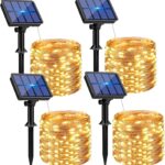 4 Pack Solar String Lights Outdoor – 320LED 132FT Solar Fairy Lights Waterproof 8 Modes, Copper Wire Solar Powered Twinkle Lights for Outside Tree Garden Christmas Wedding Party Decor (Warm White)