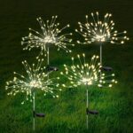 FOOING 4 Pcs Solar Garden Lights Solar Firework Lights, 480 LED Solar Powered String Light 2 Modes Twinkling Solar Lights for Garden, Wedding, Party, Patio(Warm White), 100182987