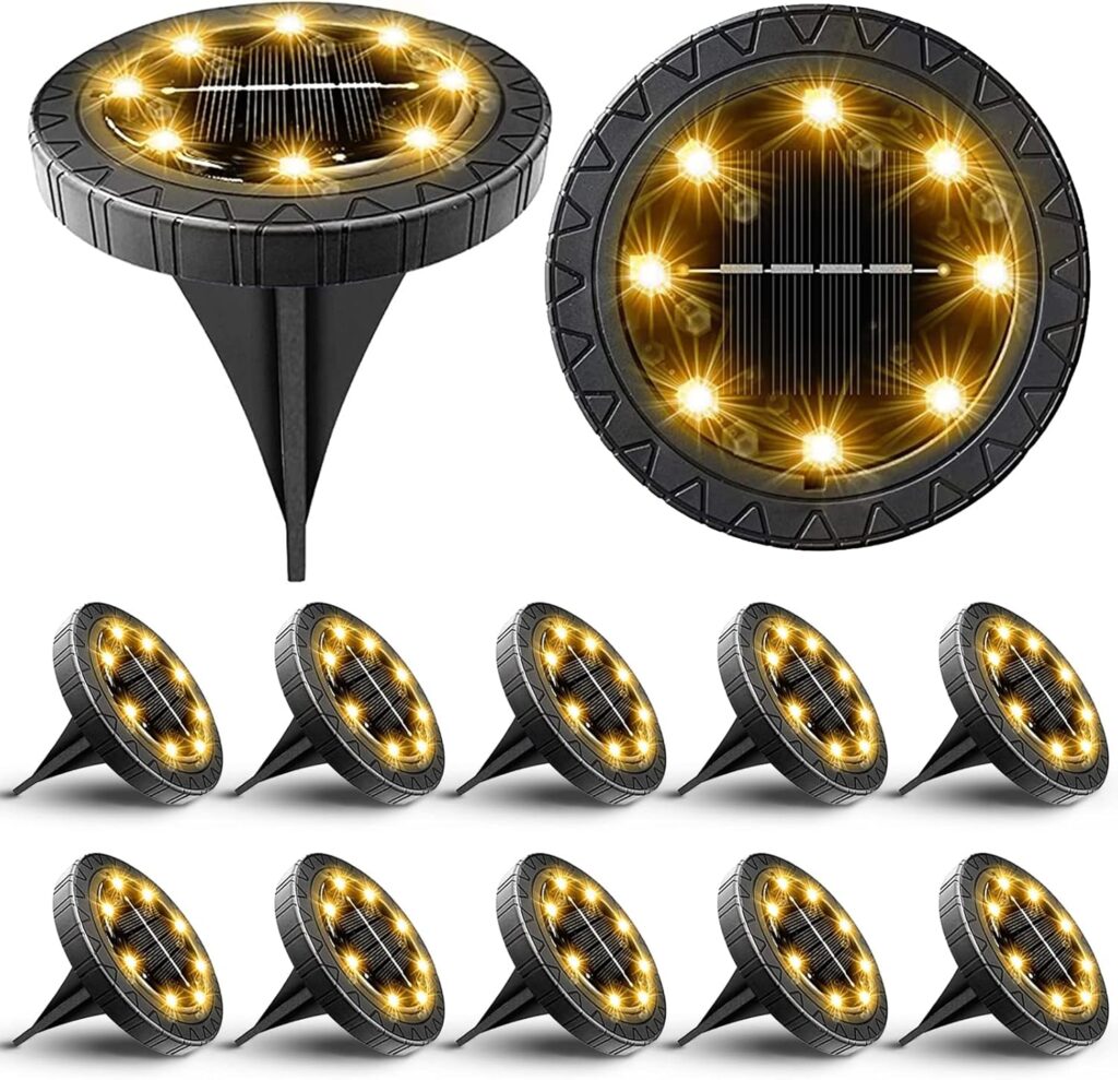 Solar Powered Ground lights 12 Pack,Waterproof LED Solar Lights Outdoor Solar Disk Lights Decorative,Solar Garden Lights for Landscape Pathway Patio Yard Walkway Path Lawn Driveway Lighting Warm White