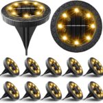Solar Powered Ground lights 12 Pack,Waterproof LED Solar Lights Outdoor Solar Disk Lights Decorative,Solar Garden Lights for Landscape Pathway Patio Yard Walkway Path Lawn Driveway Lighting Warm White
