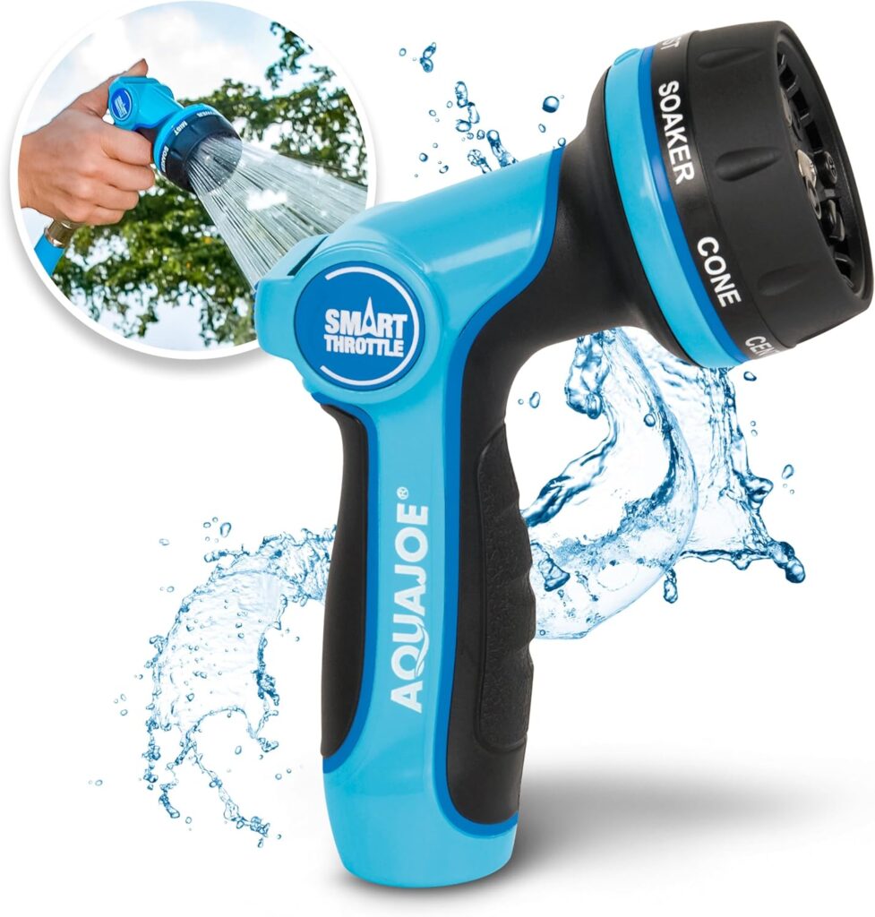 Aqua Joe AJHN102 Heavy-Duty Metal Multi-Function Hose Nozzle with Smart Throttle and 7 Sprayer Patterns