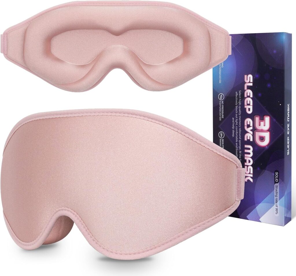 Sleep Mask 3D Eye Mask for Sleeping 100% Light Blocking Eye Covers with Adjustable Strap Night Blindfold for Women Memory Foam Pink