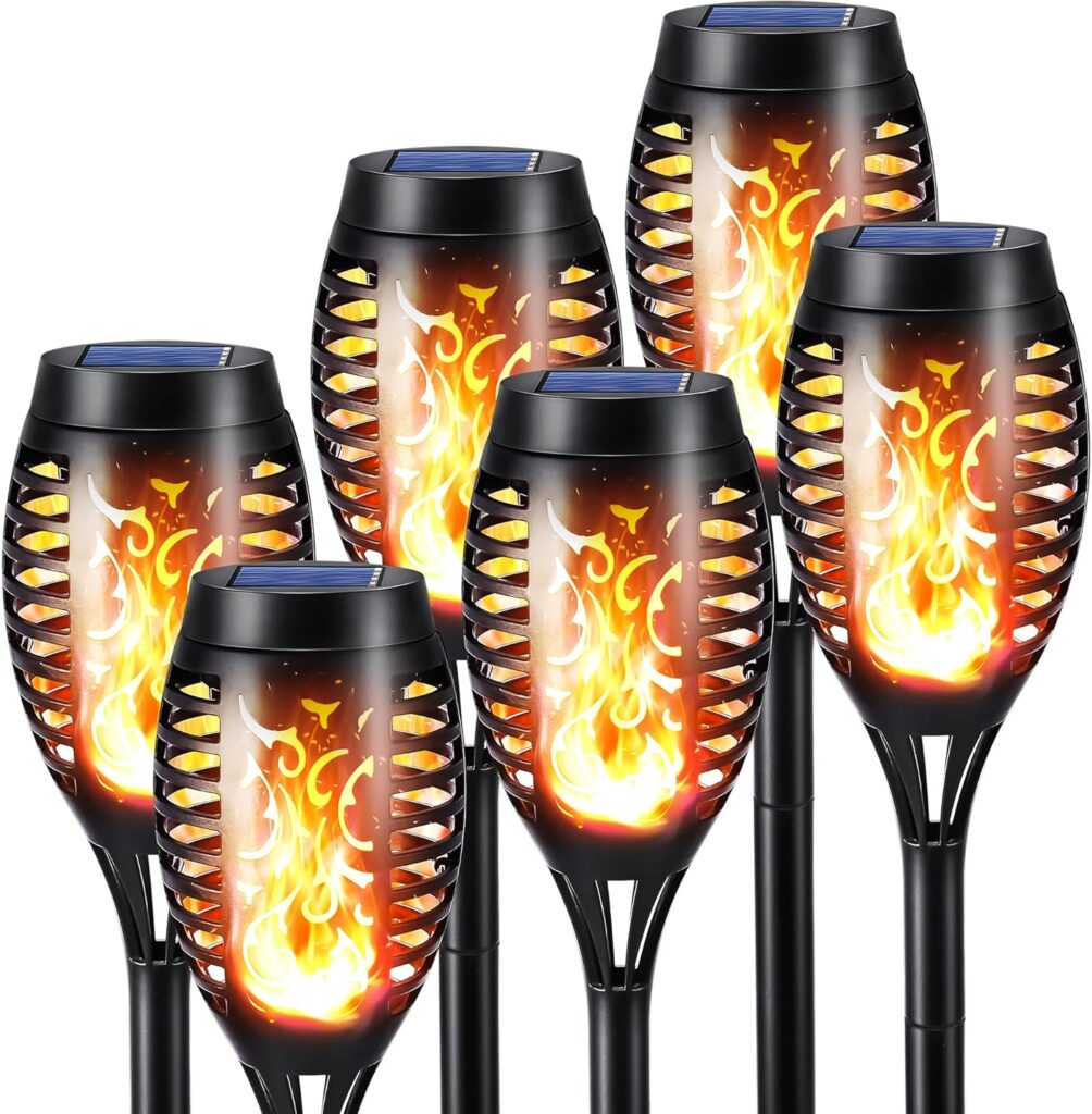 Toodour Solar Halloween Lights Outdoor, 6 Pack LED Torch Lights Flickering Flame, Waterproof Solar Outdoor Light – Landscape Decoration Lighting for Garden, Lawn, Yard, Halloween Decorations