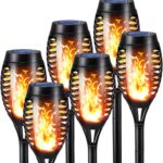 Toodour Solar Halloween Lights Outdoor, 6 Pack LED Torch Lights Flickering Flame, Waterproof Solar Outdoor Light – Landscape Decoration Lighting for Garden, Lawn, Yard, Halloween Decorations