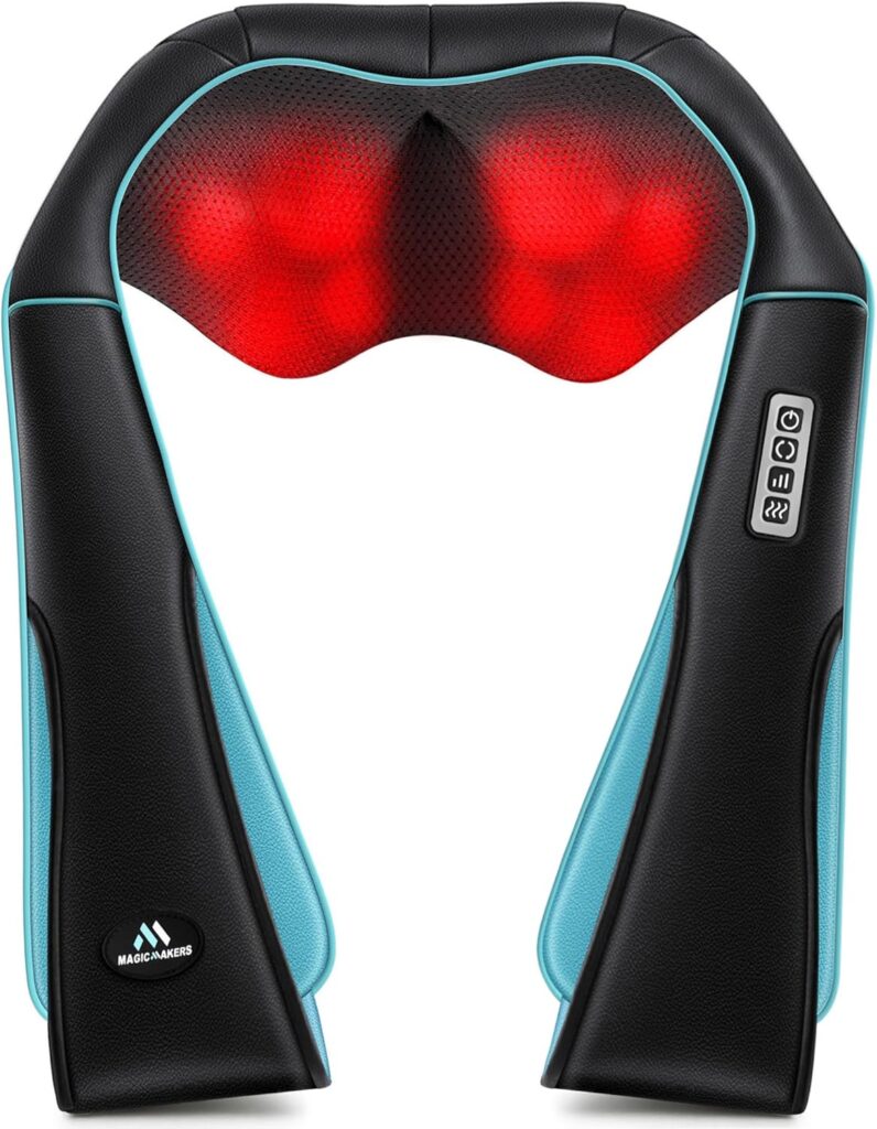 MagicMakers Electric Shiatsu Neck Massager with Heat – Pain Relief for Back, Shoulders & Feet – Gift for Men, Women, Mom & Dad – From Daughter or Son – Ideal for Christmas, Mother’s Day & Father’s Day