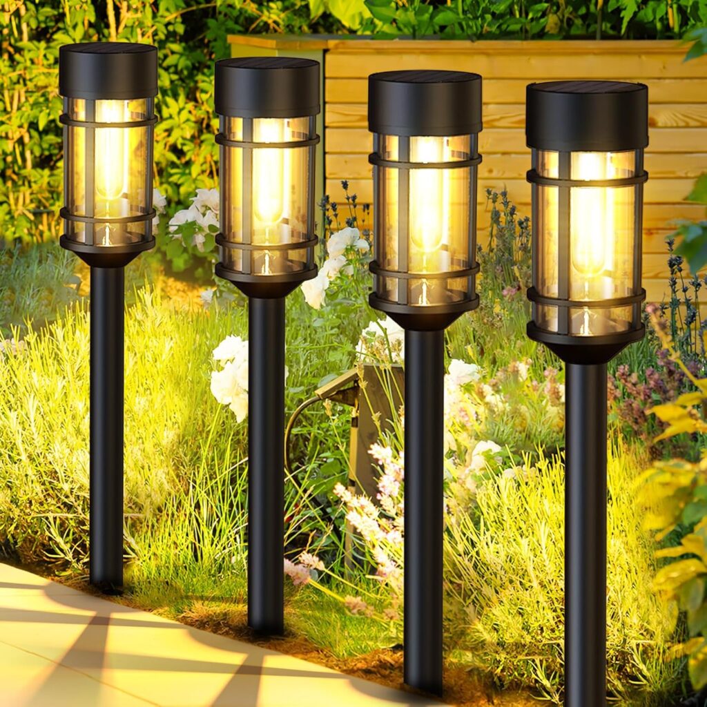 8 Pack Solar Pathway Lights Outdoor, Waterproof Solar Lights Outdoor with Metal & Glass Design – Auto On/Off, Long-Lasting, Landscape Lighting for Garden, Yard, Lawn, Driveway, Walkway