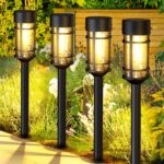 8 Pack Solar Pathway Lights Outdoor, Waterproof Solar Lights Outdoor with Metal & Glass Design – Auto On/Off, Long-Lasting, Landscape Lighting for Garden, Yard, Lawn, Driveway, Walkway