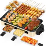 Electric Indoor Grill 1500W -2 in 1 Smokeless Indoor Grill for Kitchen with Non-stick Removable Grill & Griddle Plate,Temperature Control Korean BBQ Grill with 3 Cheese Pans Dishwasher Safe