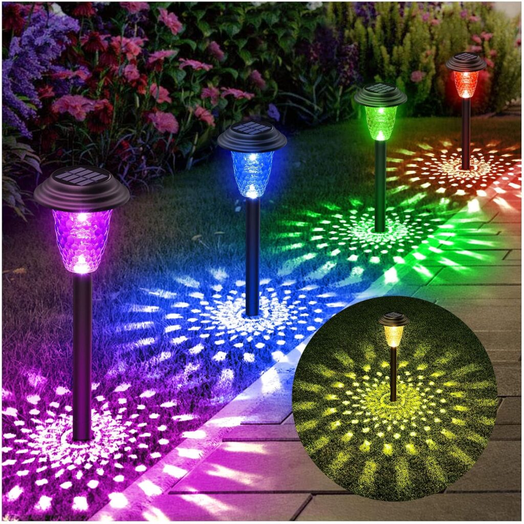 Solar Pathway Lights, 8 Pack Bright Color Changing/Warm White Solar Lights Outdoor Waterproof Solar Garden Lights, Outdoor Lights Solar Powered Landscape Path Lights for Yard, Walkway, Lawn