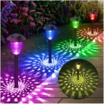 Solar Pathway Lights, 8 Pack Bright Color Changing/Warm White Solar Lights Outdoor Waterproof Solar Garden Lights, Outdoor Lights Solar Powered Landscape Path Lights for Yard, Walkway, Lawn