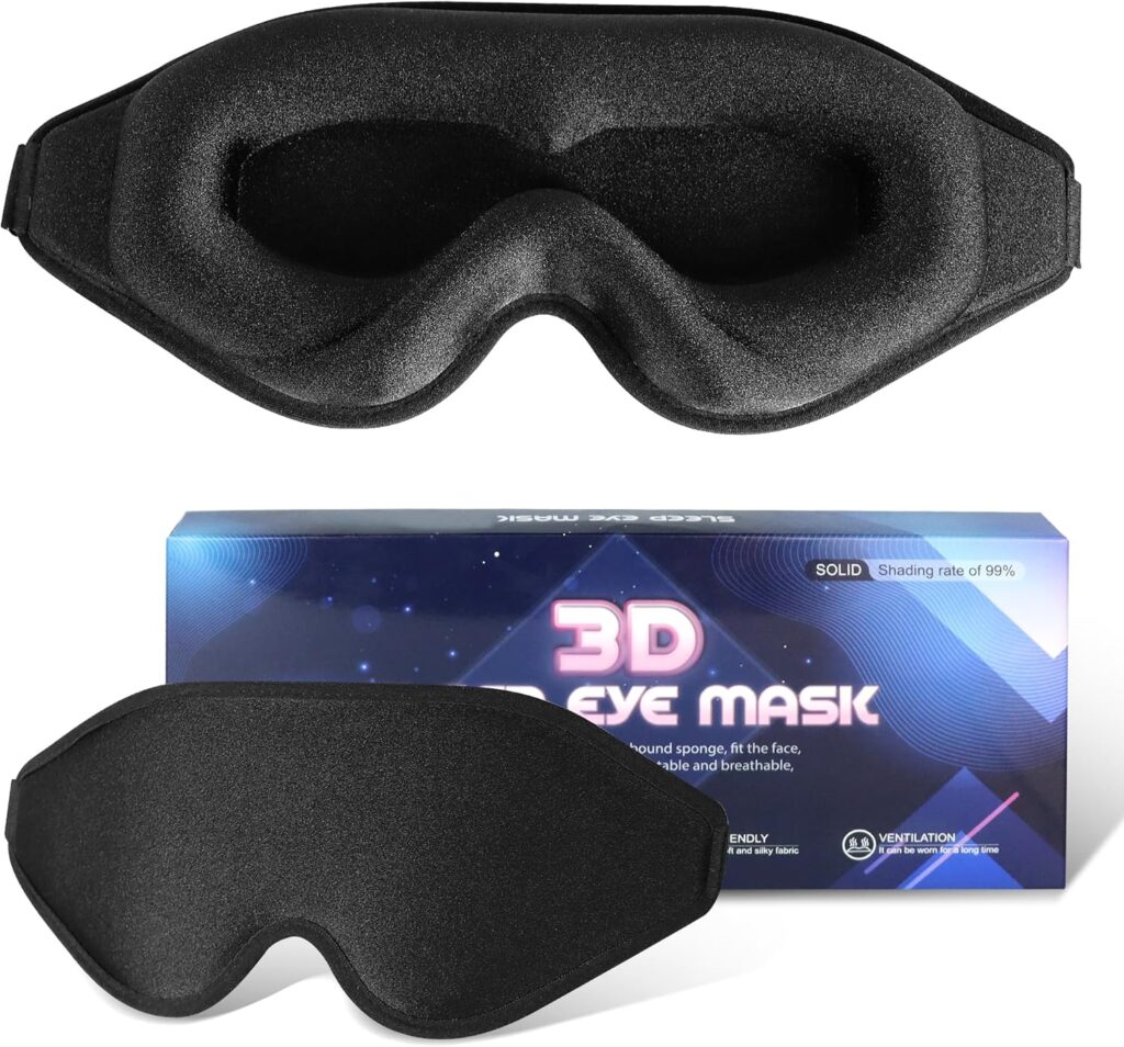 Sleep Mask for Men Women,Upgraded 3D Deep Contoured Eye Covers for Sleeping with Adjustable Strap,Block Out Light, Soft Comfort Eye Shade Cover for Travel Yoga Nap (1pcs, Black)