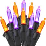 ODEERTONIC Orange & Purple Halloween Lights, 33ft 100 LED Orange Lights String Connectable, 120V UL Certified Purple String Light, Plugin Black Wire Halloween Light Waterproof for Spooky Party Decor