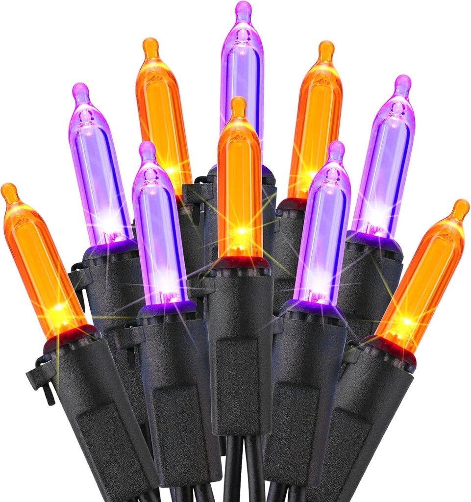 ODEERTONIC Orange & Purple Halloween Lights, 33ft 100 LED Orange Lights String Connectable, 120V UL Certified Purple String Light, Plugin Black Wire Halloween Light Waterproof for Spooky Party Decor